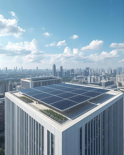 Commercial Building with Perovskite Solar Panels